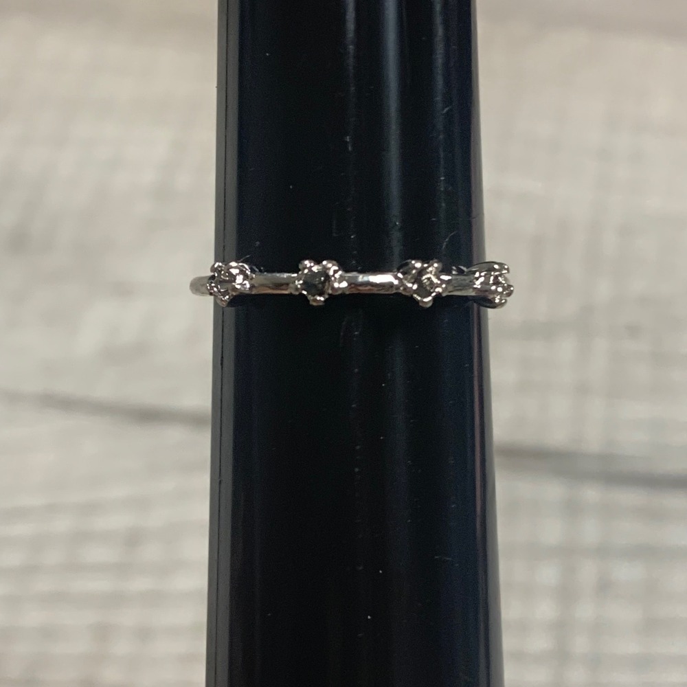 Silver Tone Dainty Floral Cluster Stacking Ring Size 9.25 Minimalist Jewelry
